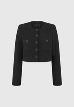 Celine - Cropped Tweed Jacket with Pearls - Black