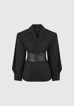Marie - Wool Twist Sleeve Blazer with Belt - Black