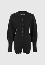 Michele - Knitted Scallop Hem Playsuit - Black