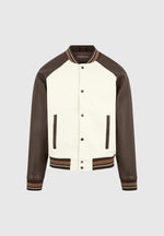 Guy - Contrast Leather Bomber Jacket - Cream/Brown