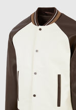 Guy - Contrast Leather Bomber Jacket - Cream/Brown