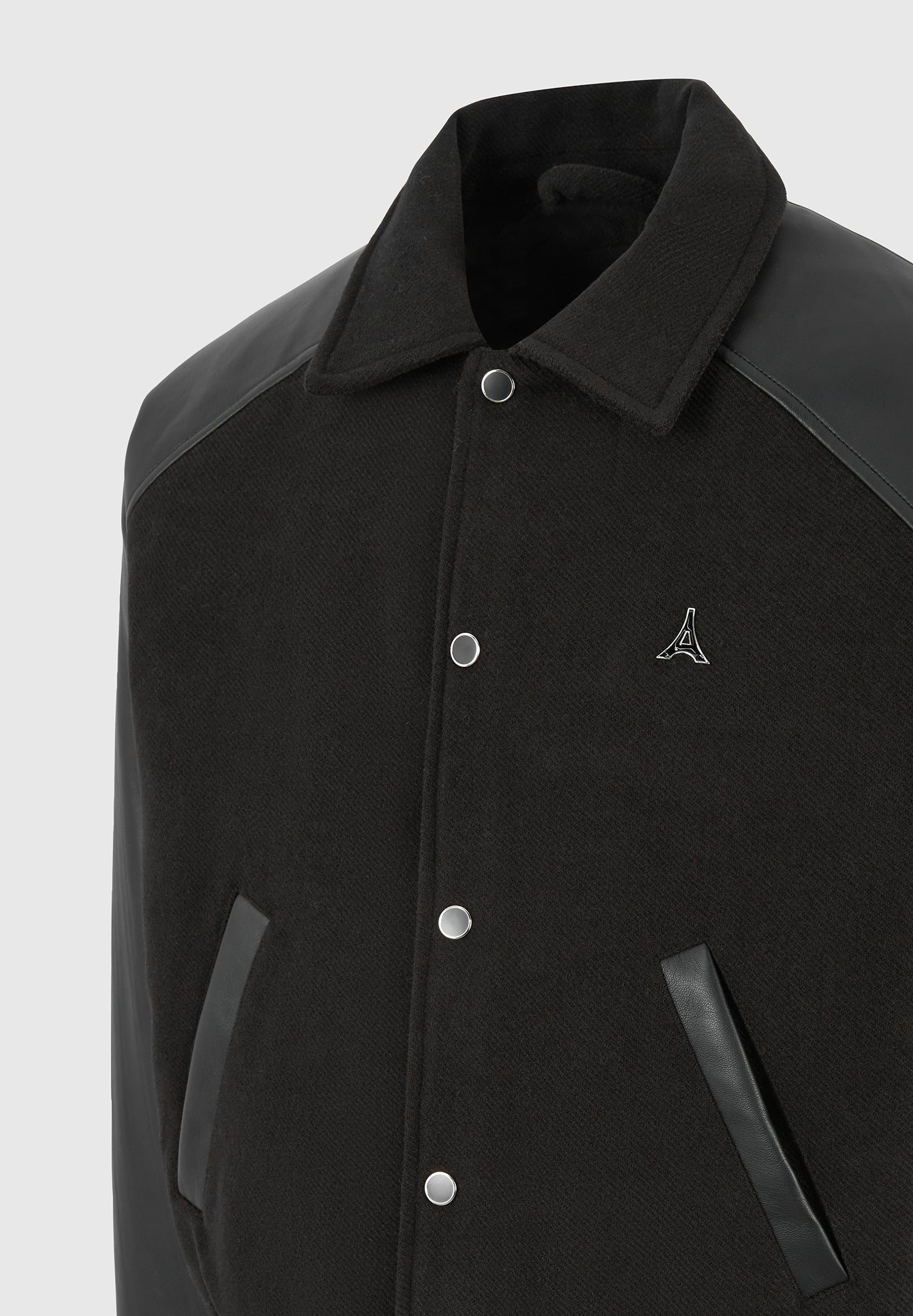 Olivier - Leather Raglan Varsity Jacket - Black | Manière De Voir