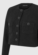 Celine - Cropped Tweed Jacket with Pearls - Black