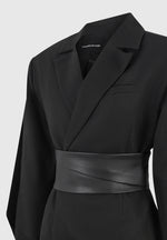Marie - Wool Twist Sleeve Blazer with Belt - Black