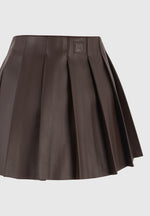 Juliette - Leather Pleated Skort - Brown