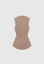 Simone - Cinch Waistcoat with Oversized Buttons - Taupe