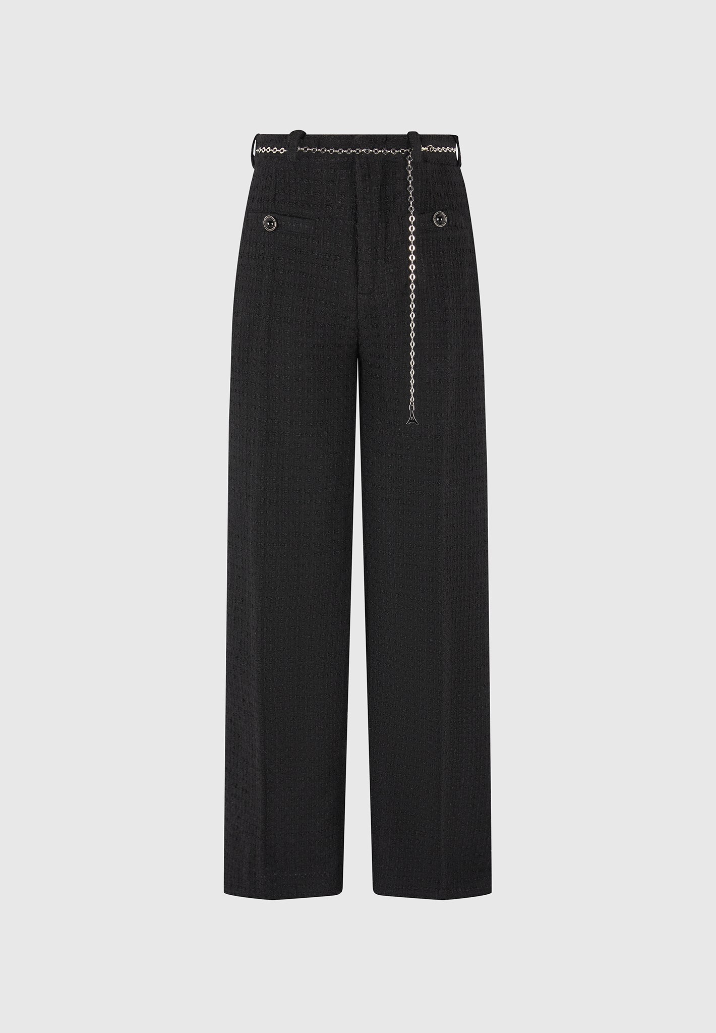 Nathalie - Tweed Trousers with Belt - Black