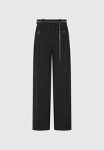 Nathalie - Tweed Trousers with Belt - Black