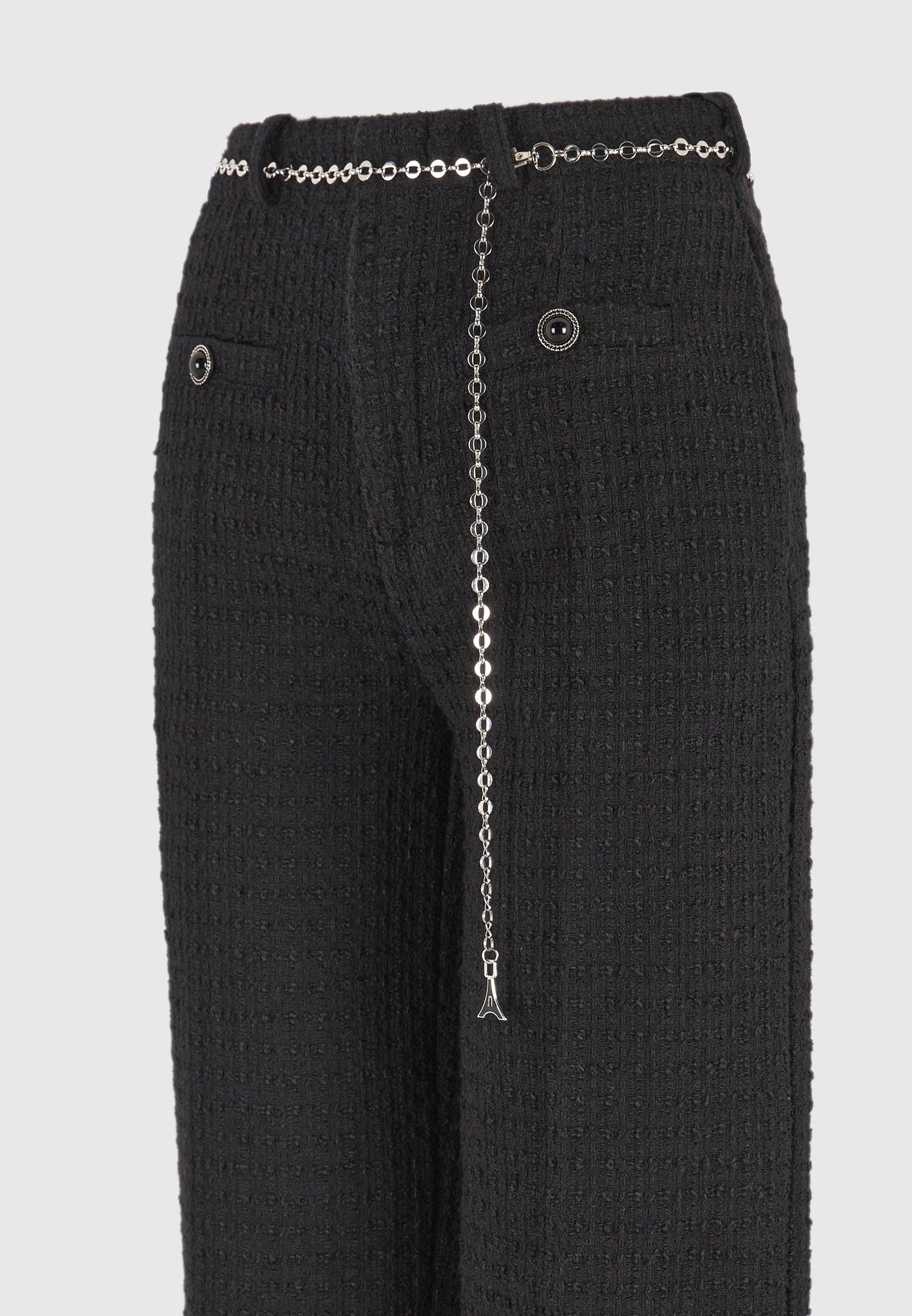 Nathalie - Tweed Trousers with Belt - Black