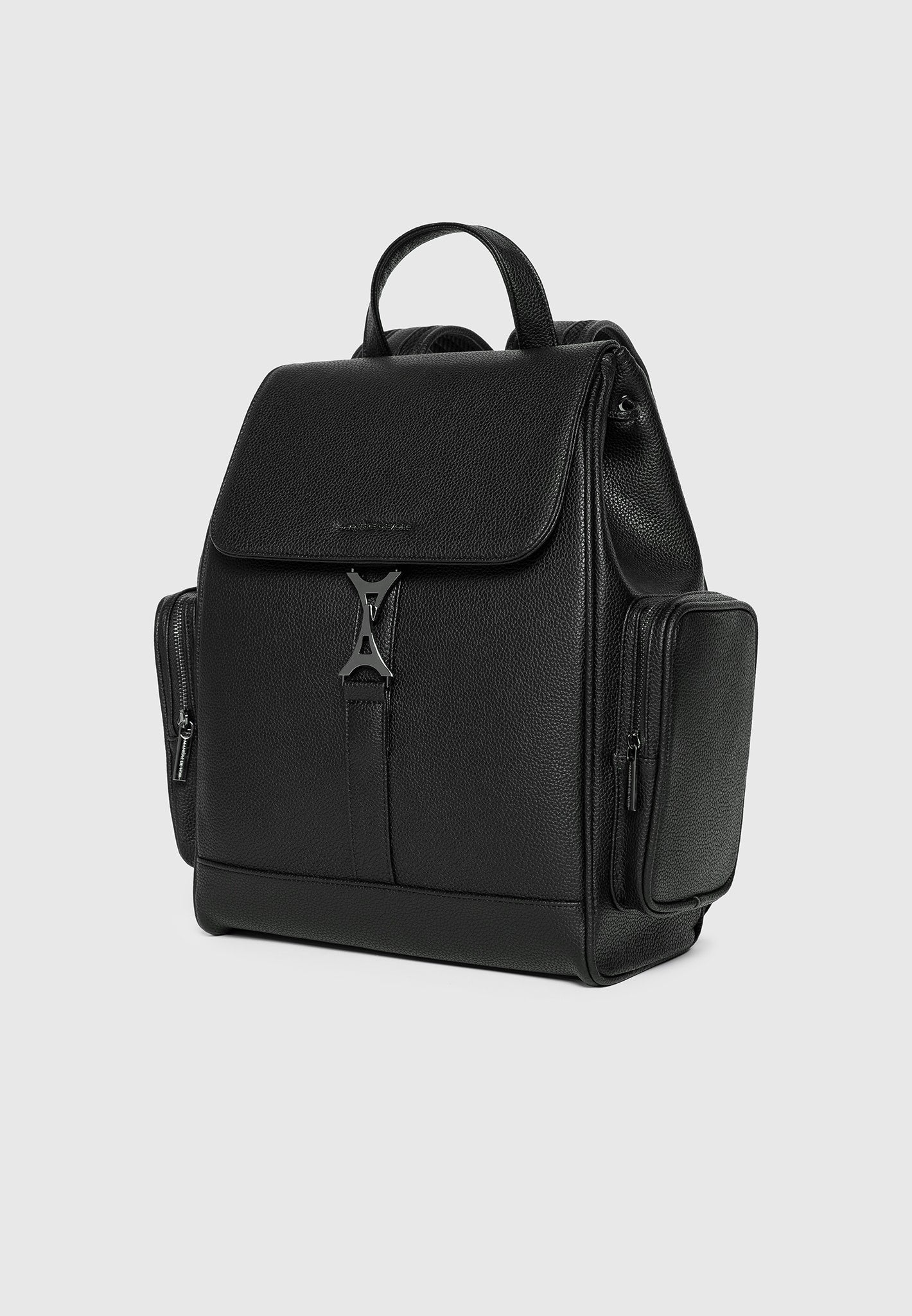 Taylor - Pebbled Leather Eiffel Clasp Backpack - Black 