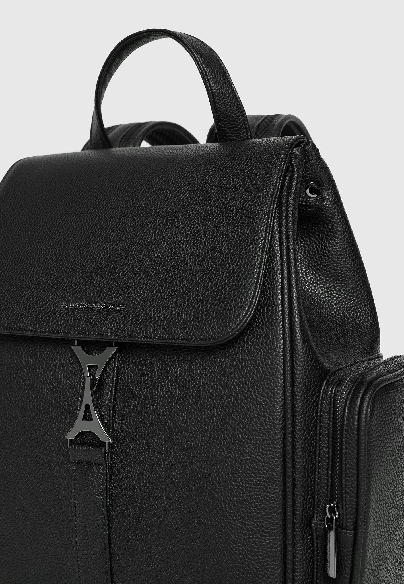 Taylor - Pebbled Leather Eiffel Clasp Backpack - Black
