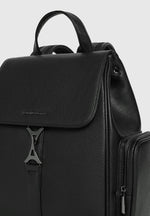 Taylor - Pebbled Leather Eiffel Clasp Backpack - Black