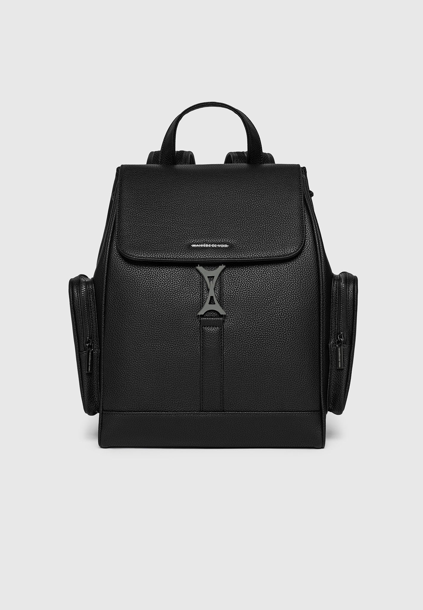 Taylor - Pebbled Leather Eiffel Clasp Backpack - Black 