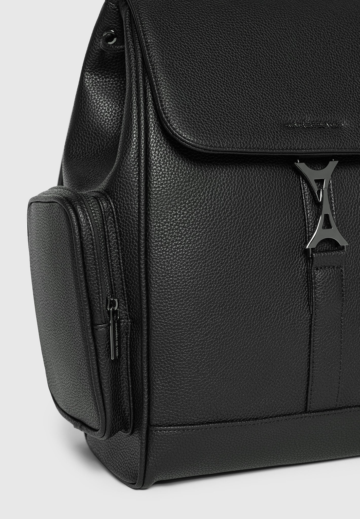 black zip clasp black leather backpack Maloe - Pebbled Leather Eiffel Clasp Backpack - Black