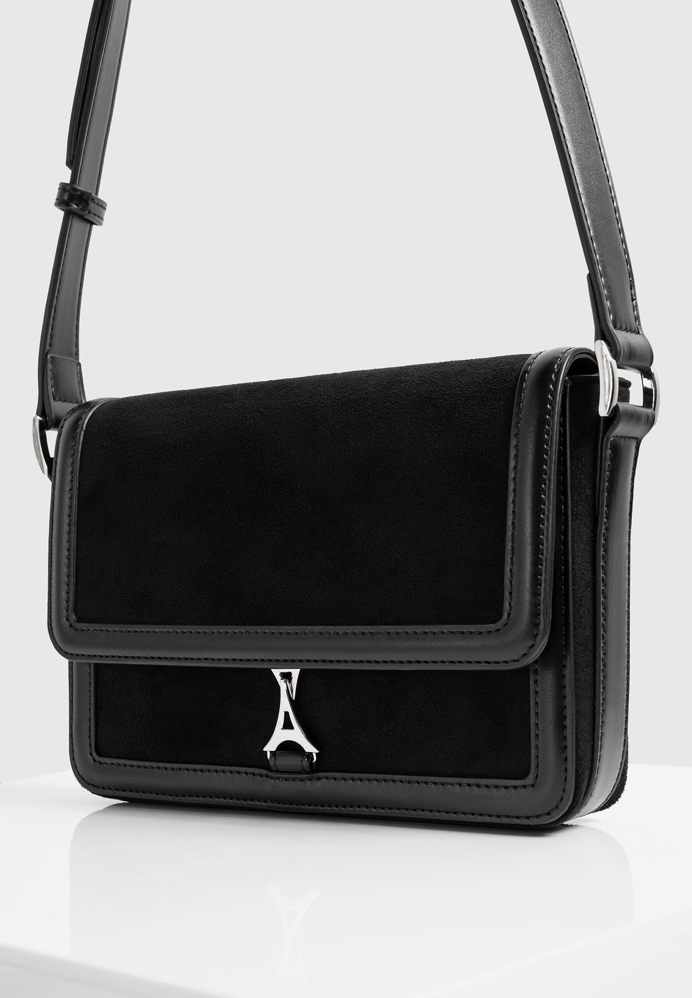 Misha - Suede & Leather Crossbody Bag - Black