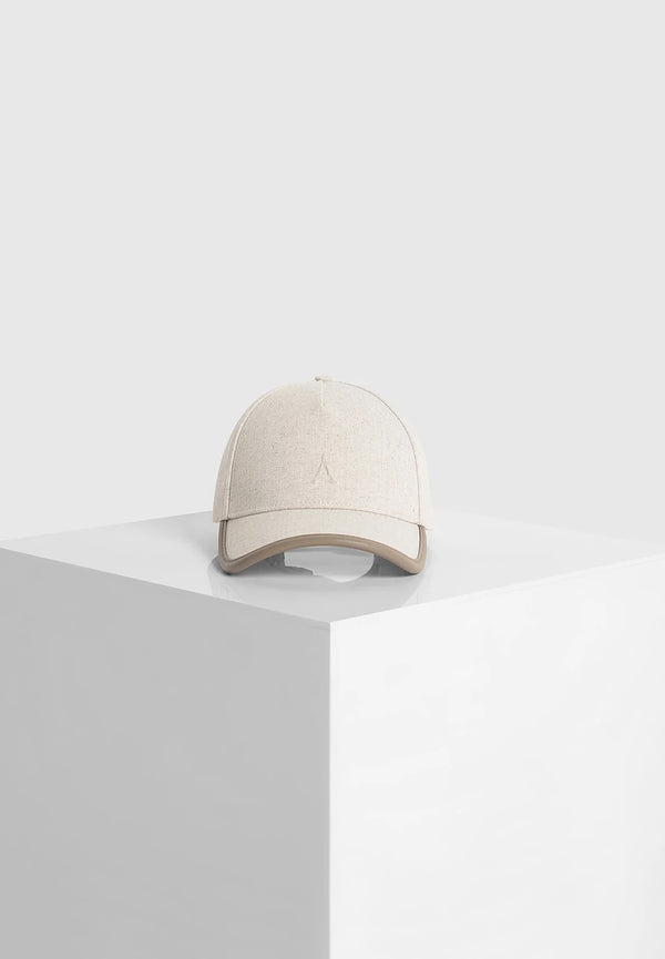 Vincent - Embossed Eiffel Cap With Leather Trim - Natural