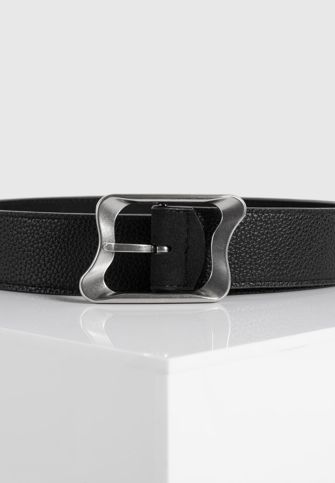 Eleanor - Suede & Leather Statement Buckle Belt - Black