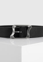 Eleanor - Suede & Leather Statement Buckle Belt - Black