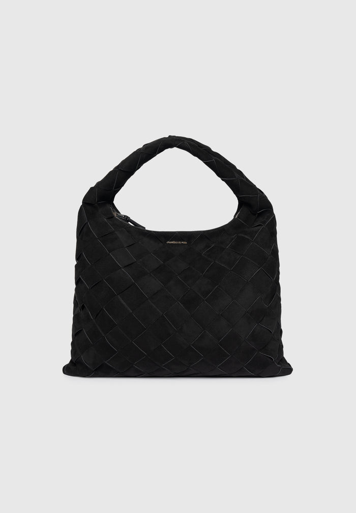 Aubin - Suede Woven Hobo Bag - Black