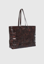 Sam - Vintage Leather Woven Tote Bag - Brown