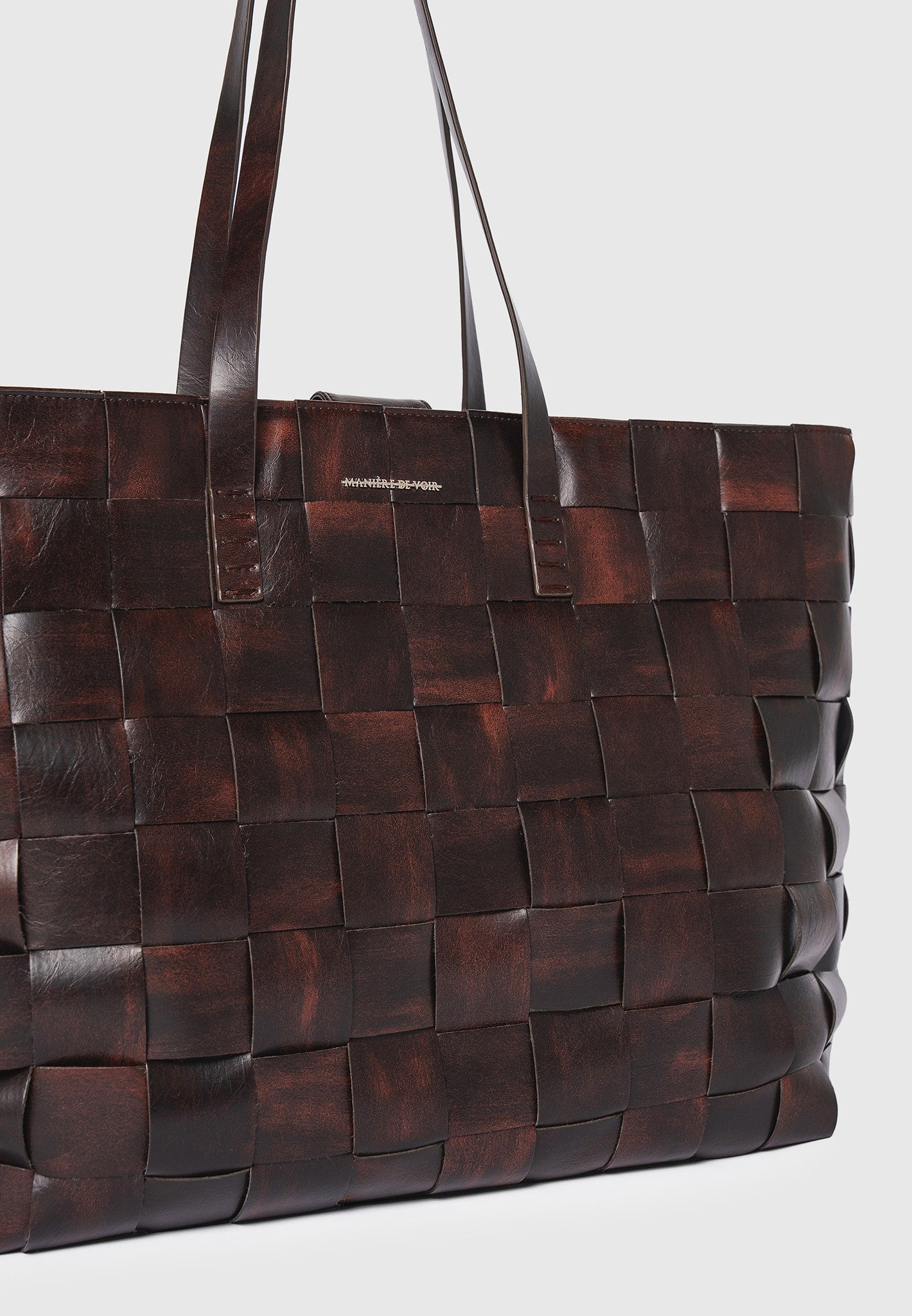 Sam - Vintage Leather Woven Tote Bag - Brown 
