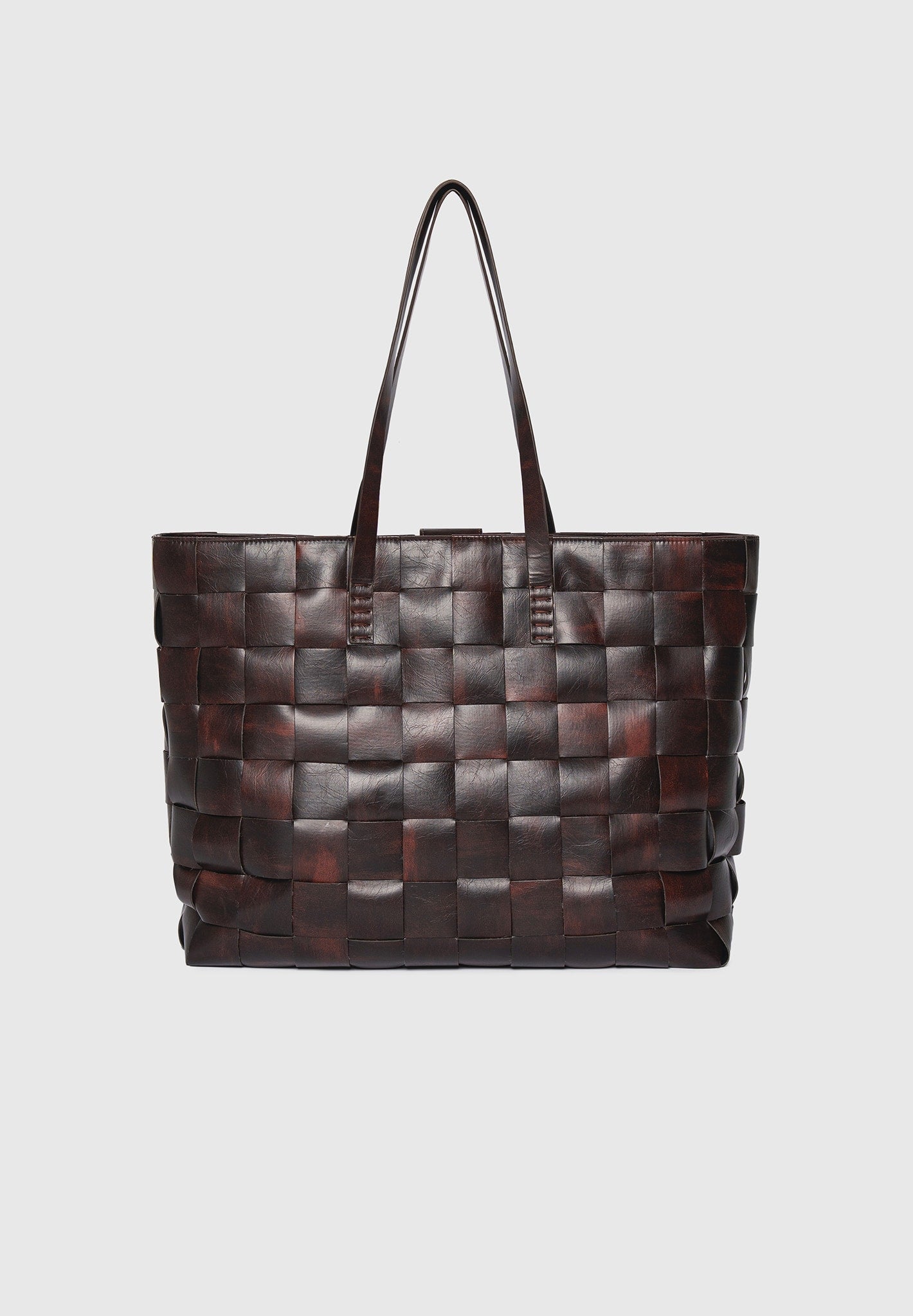 Sam - Vintage Leather Woven Tote Bag - Brown 