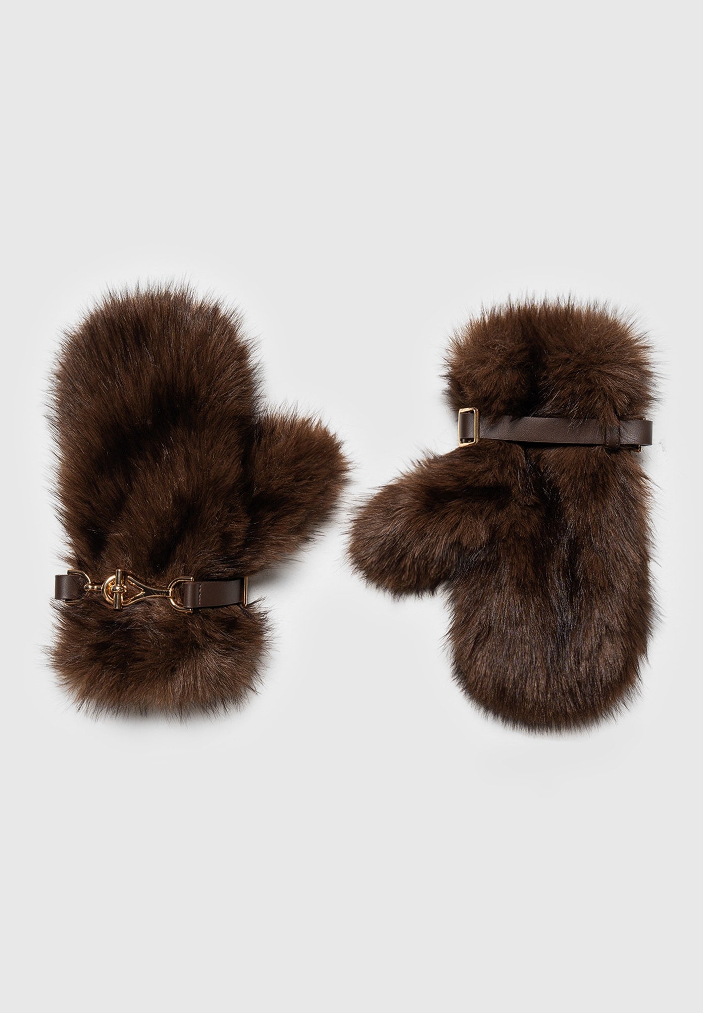Alva - Fur Mitten Gloves - Brown