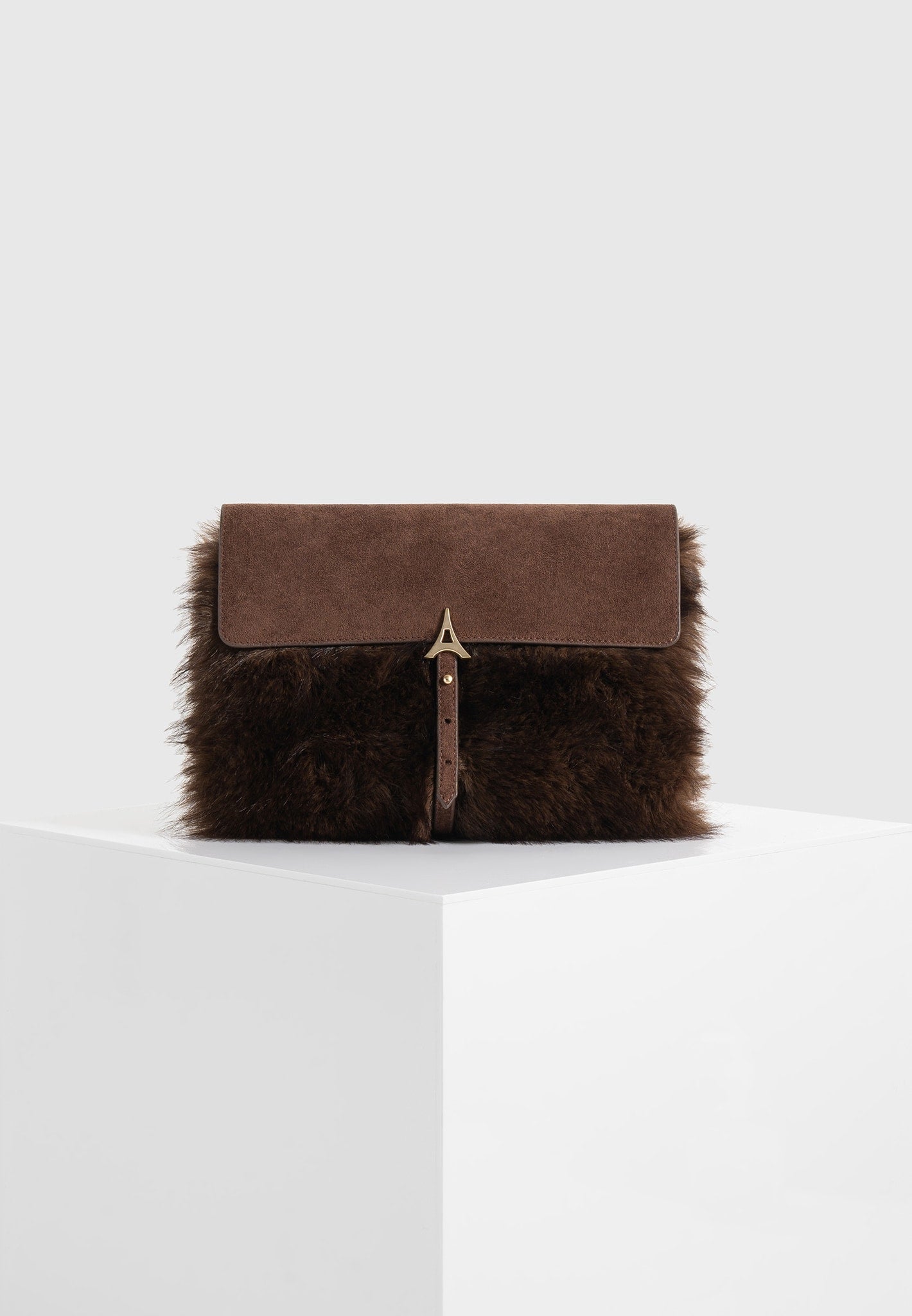 Aliya - Fur & Suede Clutch Bag - Brown/Beige