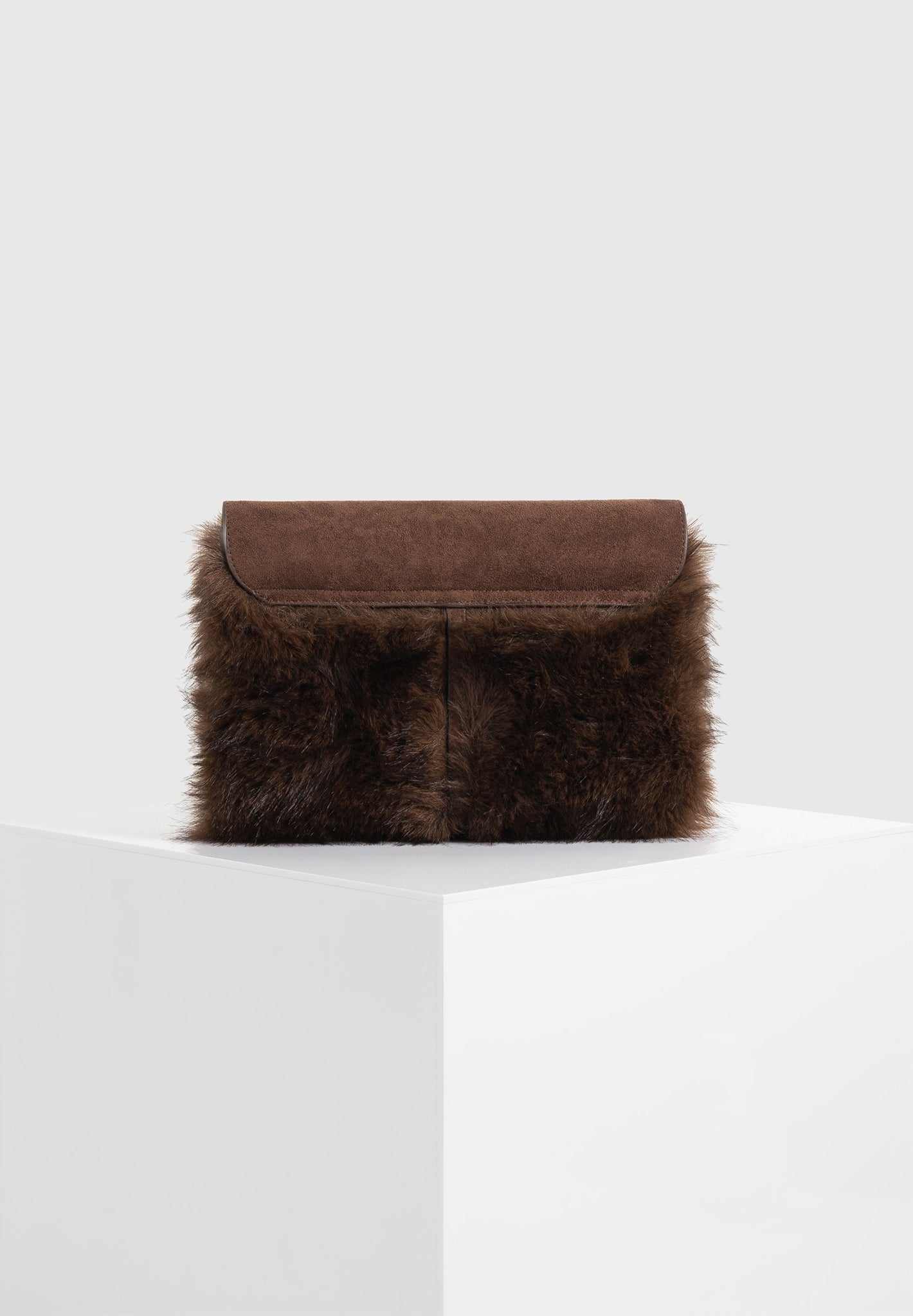 Aliya - Fur & Suede Clutch Bag - Brown/Beige
