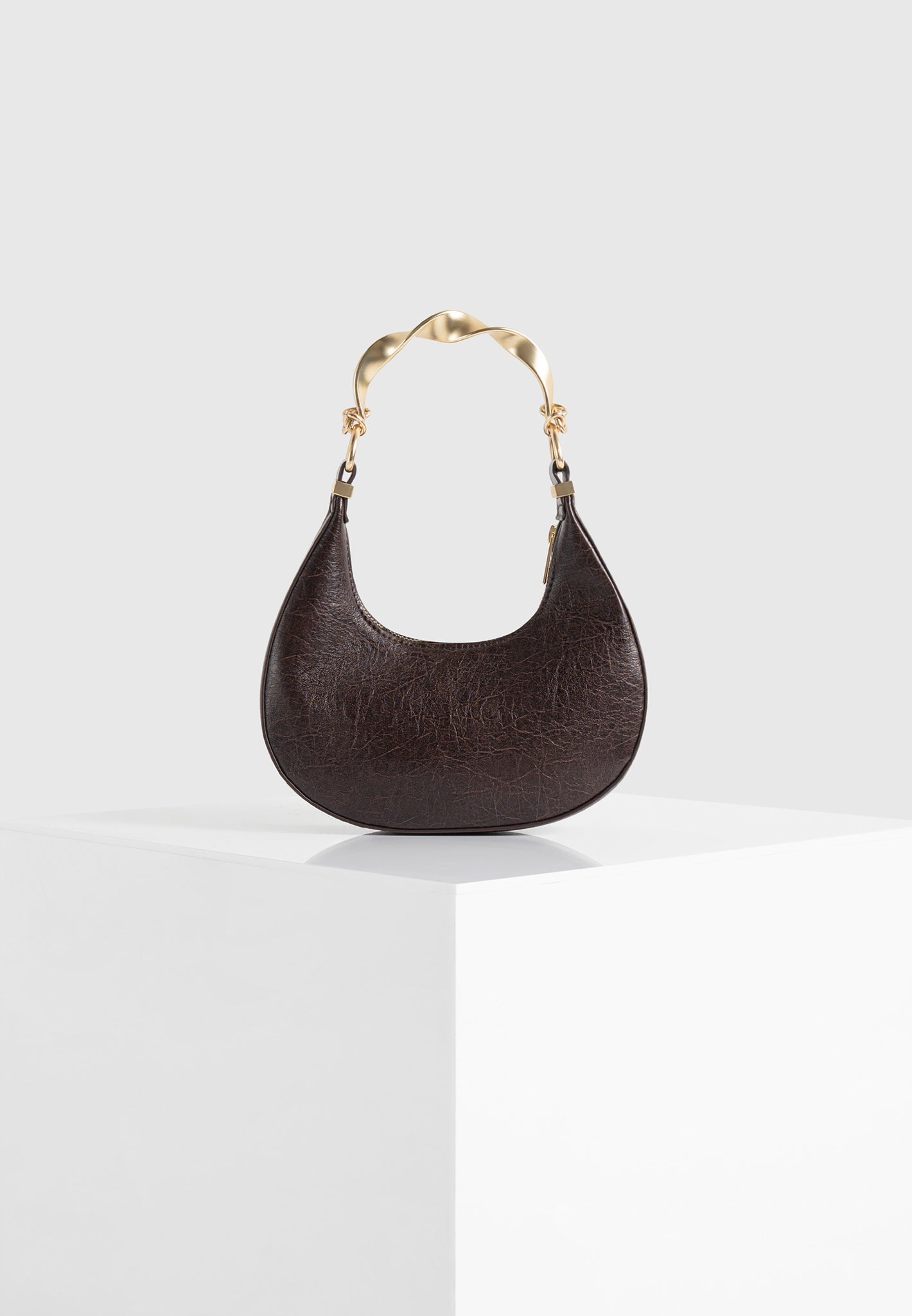 Sadie - Sculpted Leather Crescent Bag - Brown