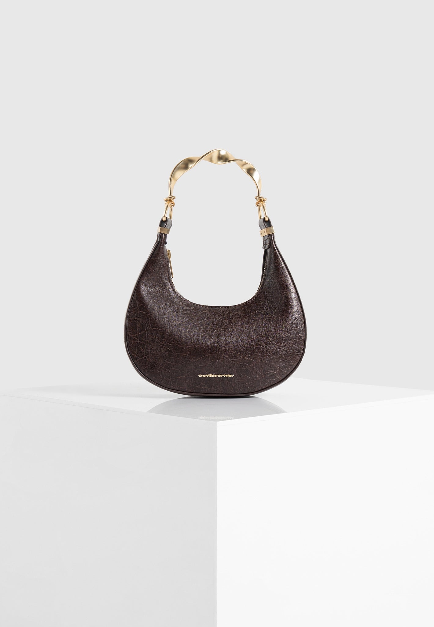 Sadie - Sculpted Leather Crescent Bag - Brown