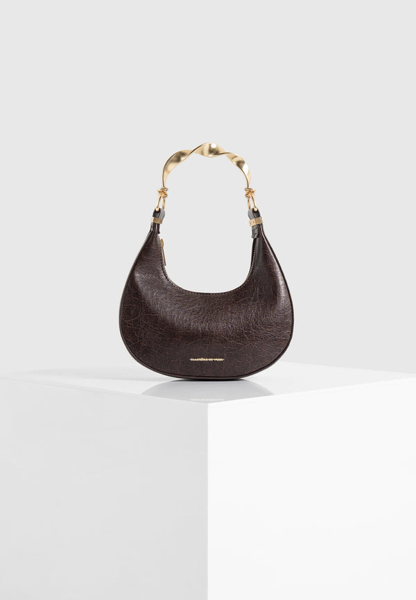 Sadie - Sculpted Leather Crescent Bag - Brown