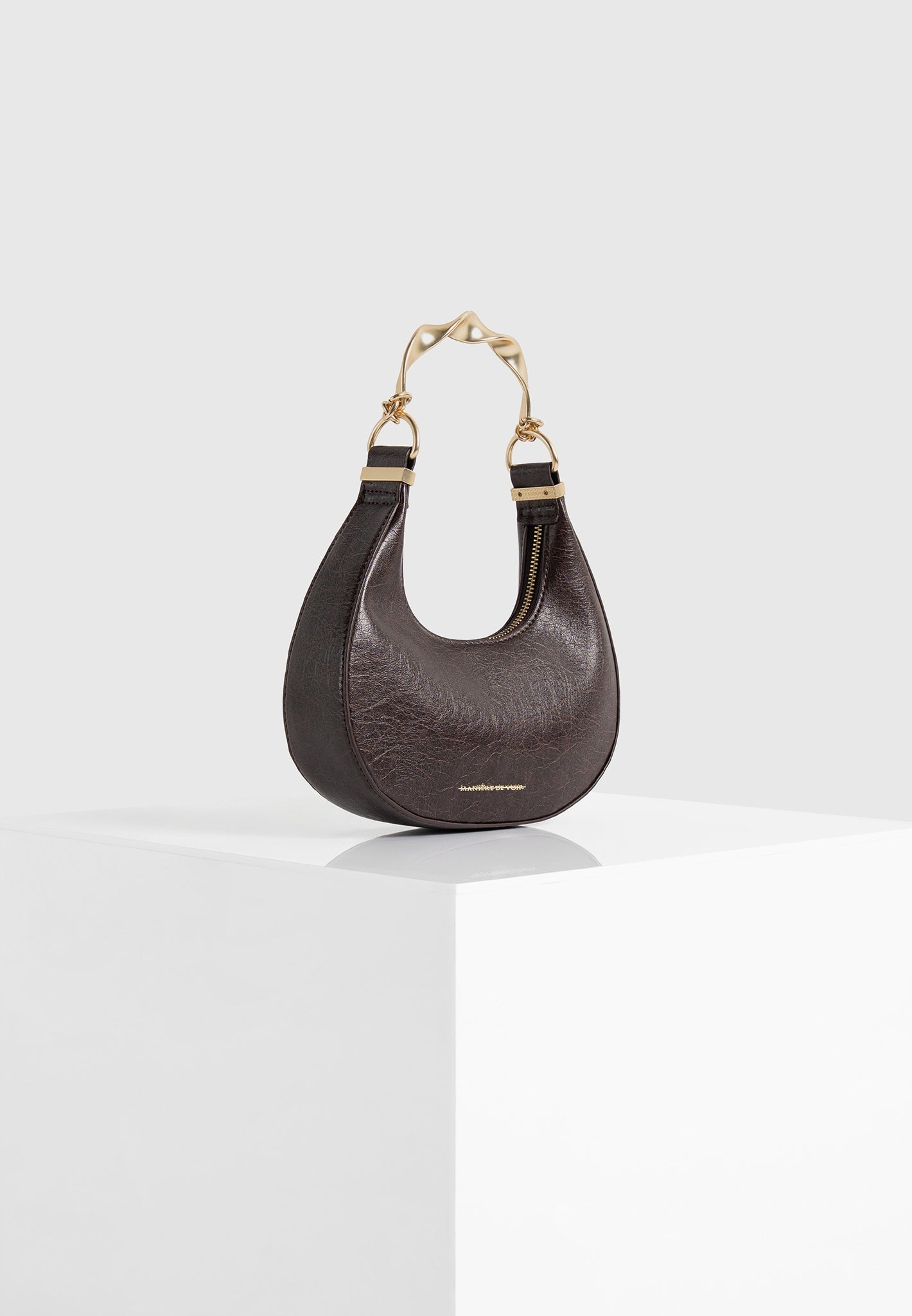 Sadie - Sculpted Leather Crescent Bag - Brown