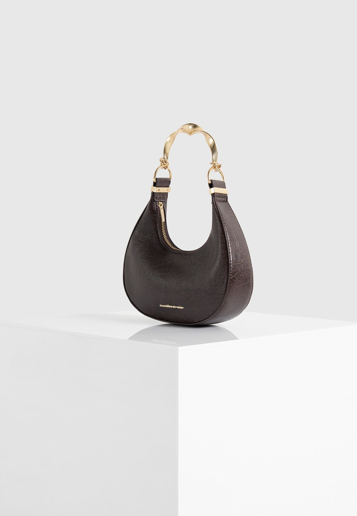 Sadie - Sculpted Leather Crescent Bag - Brown