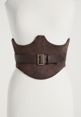 Chloe - Suede Corset with Belt - Brown