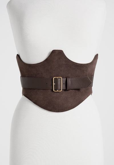 Chloe - Suede Corset with Belt - Brown