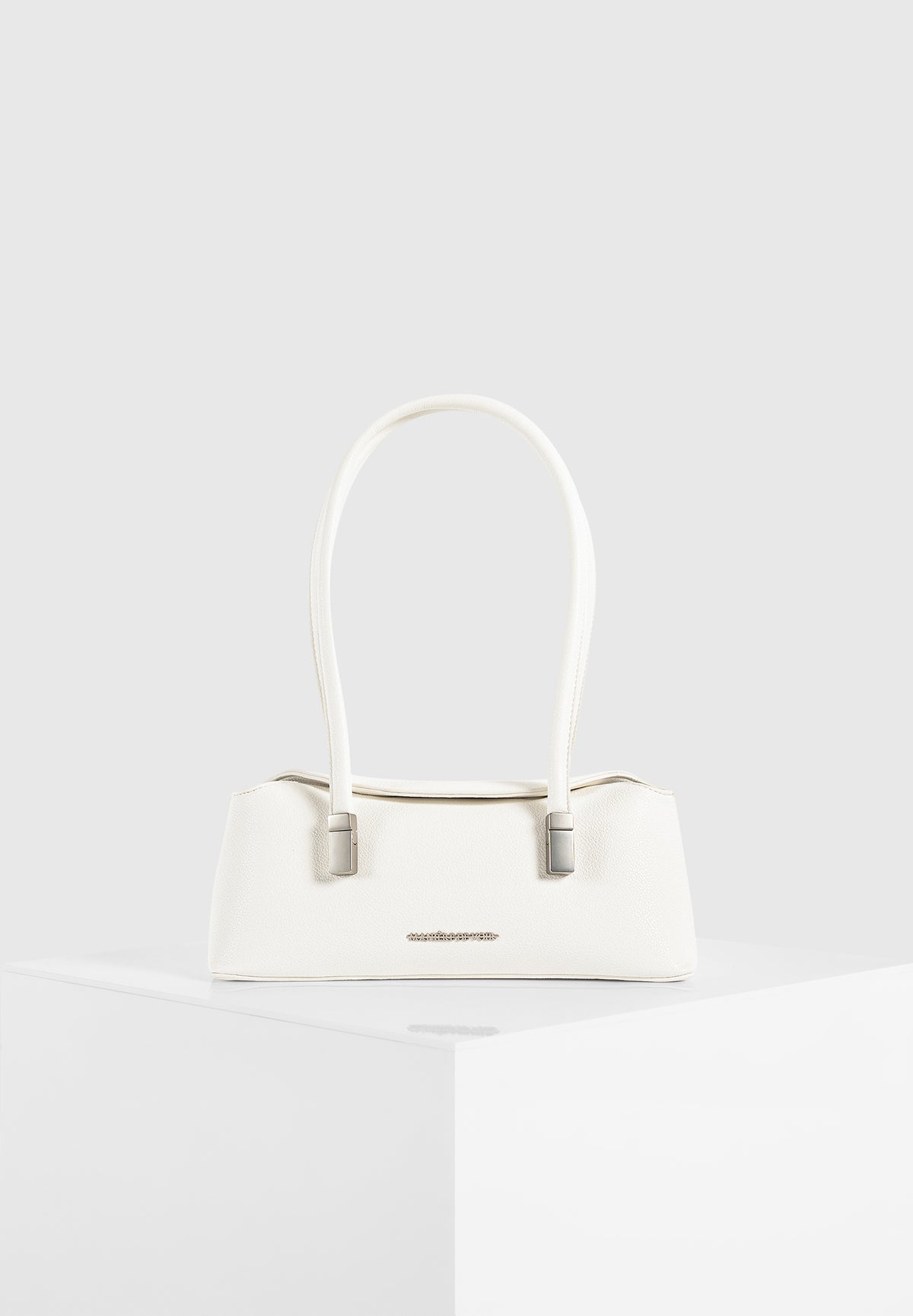Annelise - Pebbled Leather Baguette Bag - White