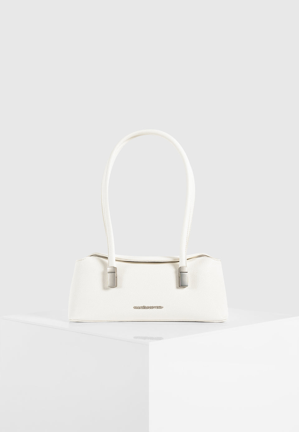 Annelise - Pebbled Leather Baguette Bag - White