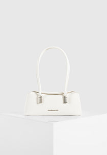 Annelise - Pebbled Leather Baguette Bag - White