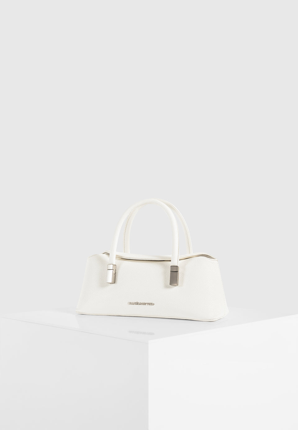 Annelise - Pebbled Leather Baguette Bag - White