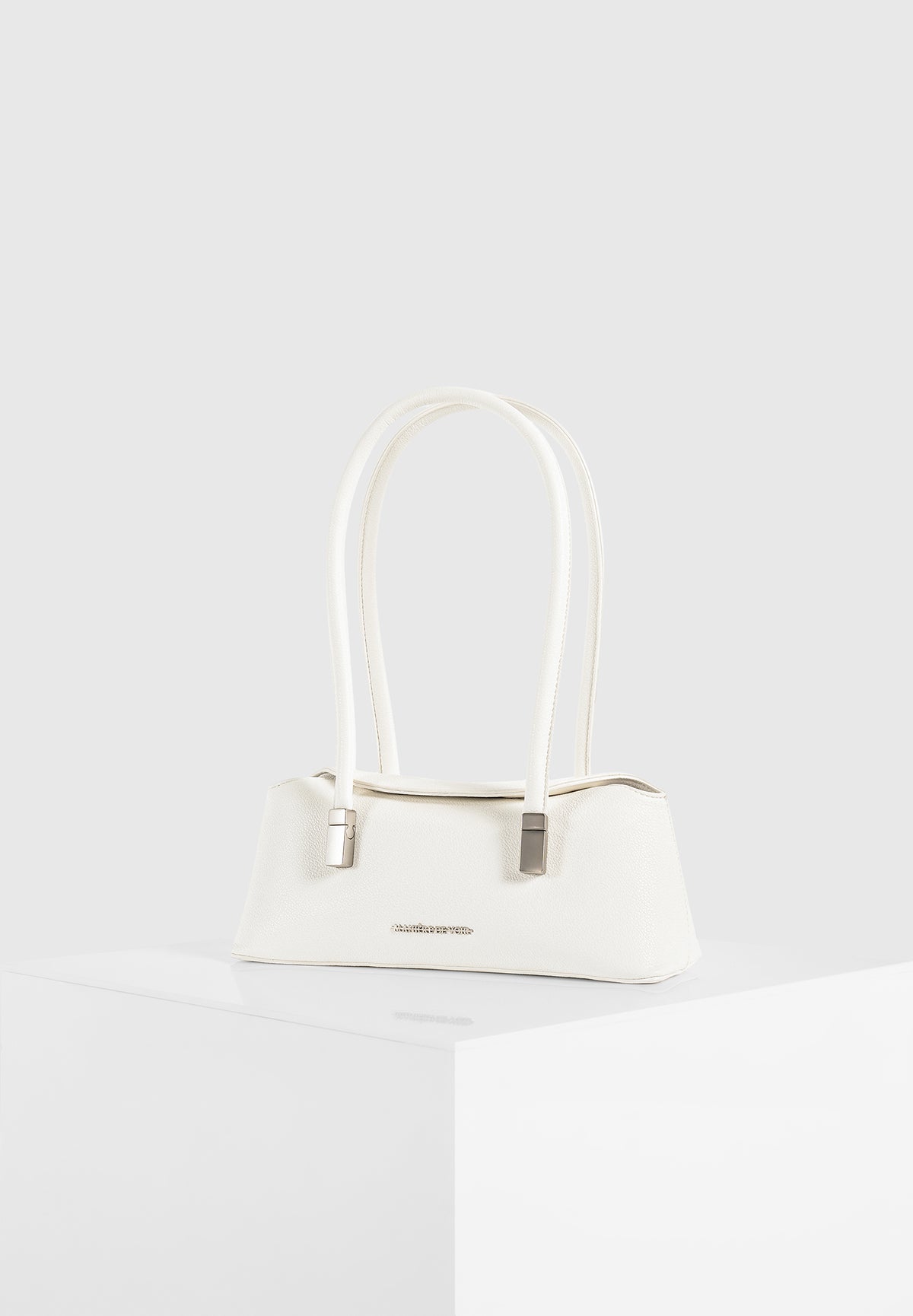 Annelise - Pebbled Leather Baguette Bag - White
