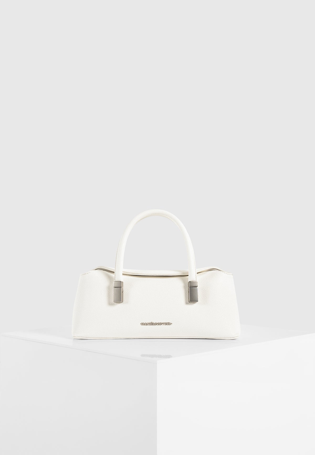 Annelise - Pebbled Leather Baguette Bag - White