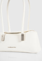 Annelise - Pebbled Leather Baguette Bag - White