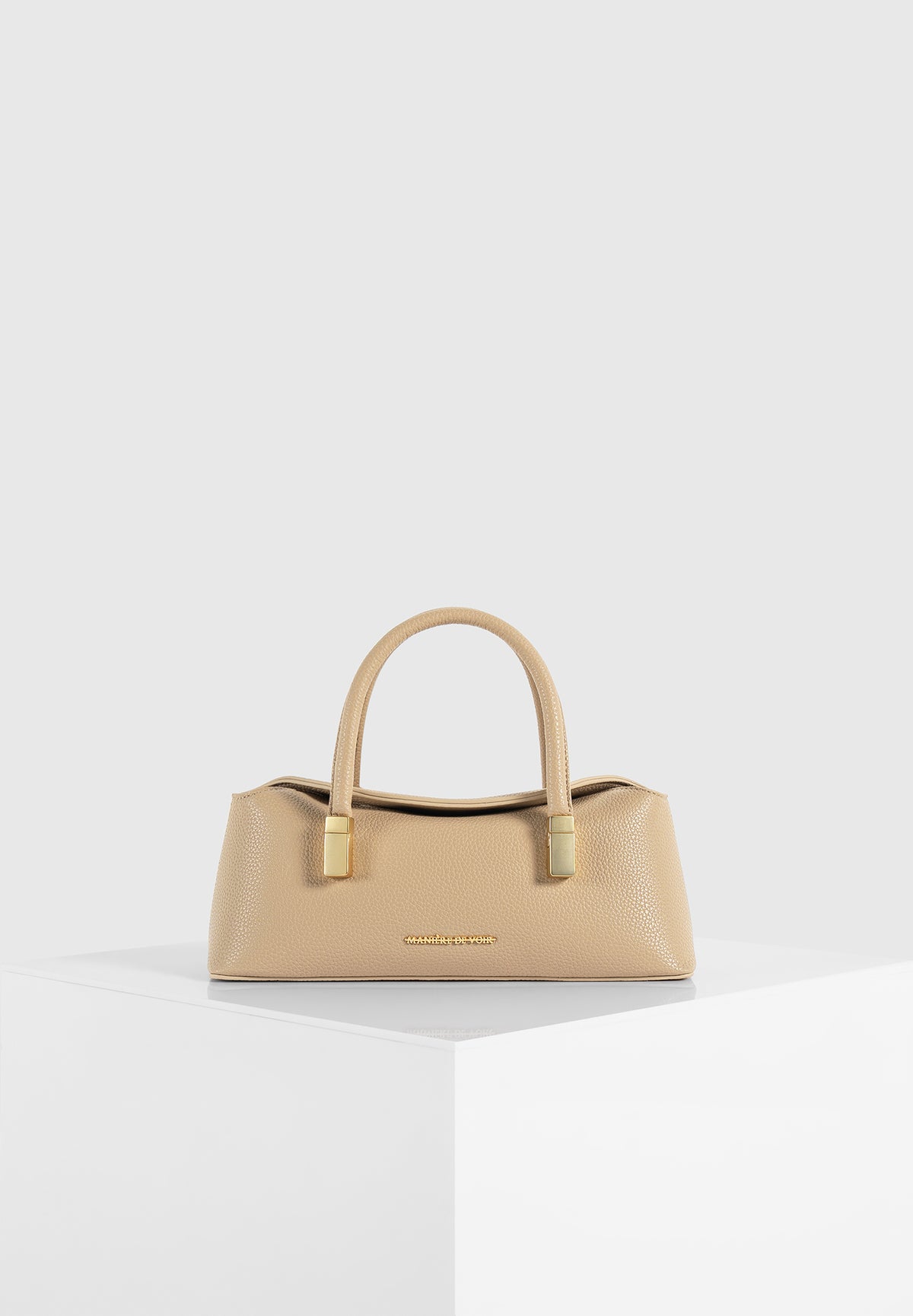 Annelise - Pebbled Leather Baguette Bag - Beige