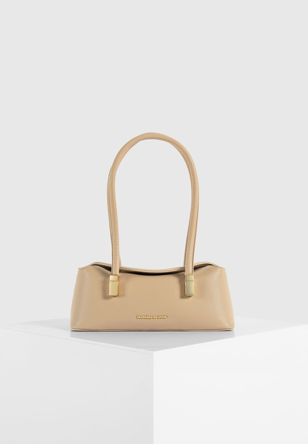 Annelise - Pebbled Leather Baguette Bag - Beige