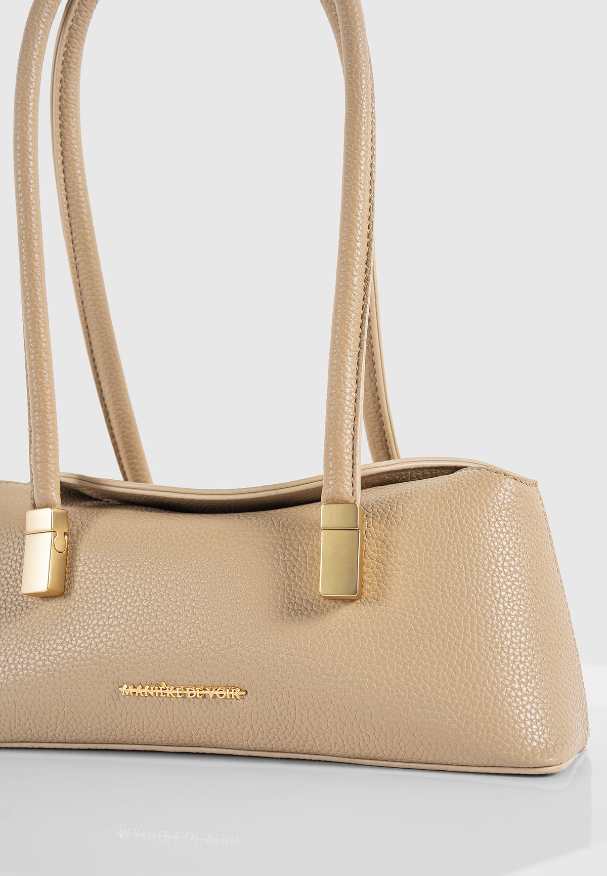 Annelise - Pebbled Leather Baguette Bag - Beige