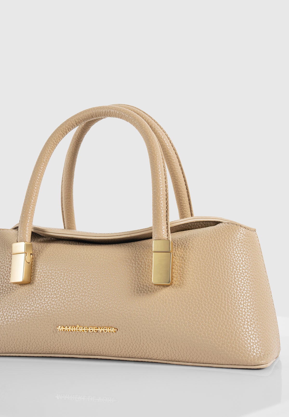 Annelise - Pebbled Leather Baguette Bag - Beige