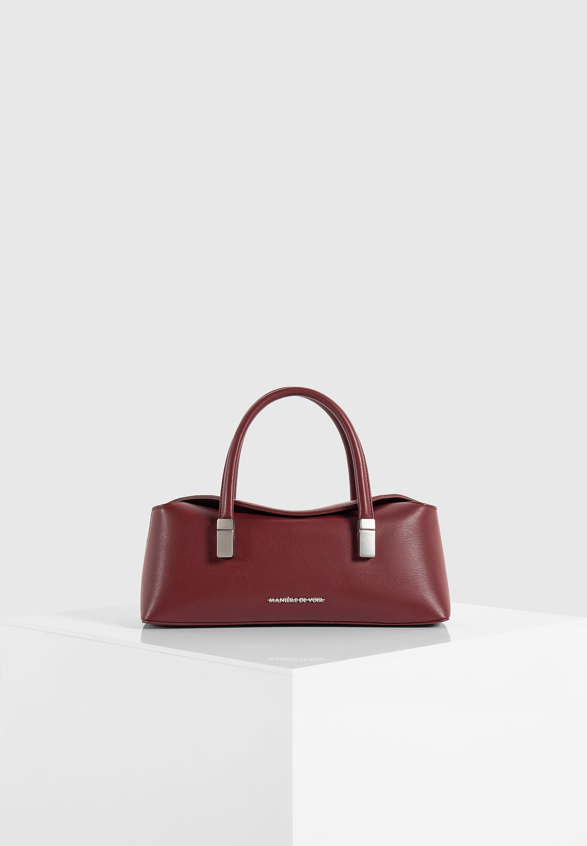 Annelise - Pebbled Leather Baguette Bag - Wine Red