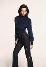 Ambre - Denim Lace Up Flared Jeans - Indigo