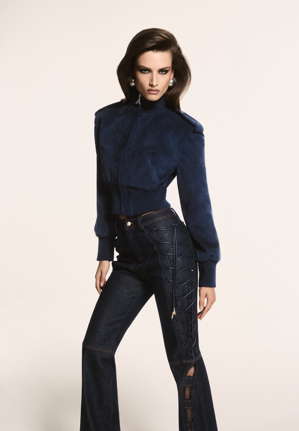 Ambre - Denim Lace Up Flared Jeans - Indigo